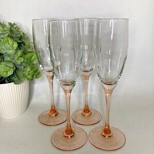 Luminarc Pink Stemmed Flute Champagne Glasses Set of 4